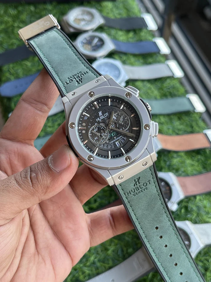 Hublt Skeleton Chronograph – Olive Green Strap men's