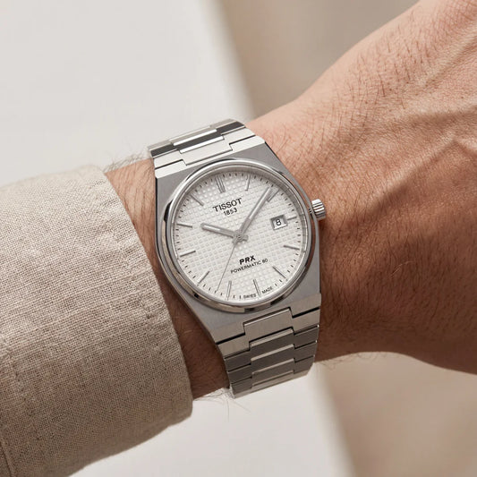 Tissot Steel White Textured Dial Integrated Bracelet Luxury Watch – Men