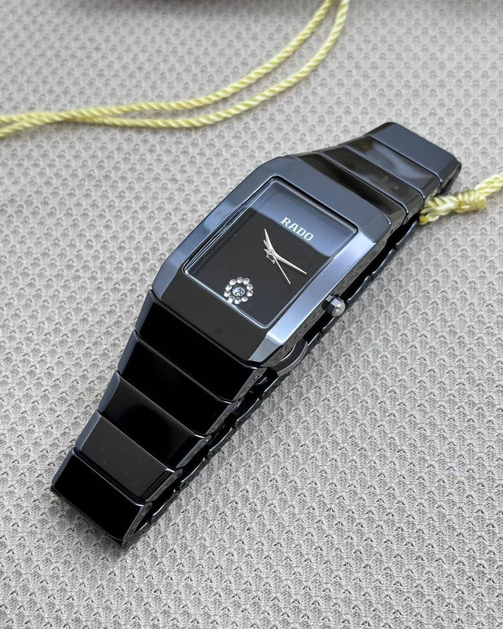 Rado Square Silver Black Dial Ceramic Belt Men's Watch