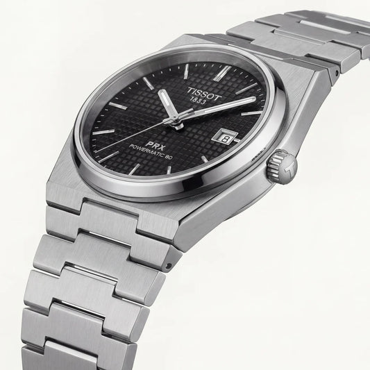 Tissot Steel Black Textured Dial Integrated Bracelet Luxury Watch – Men