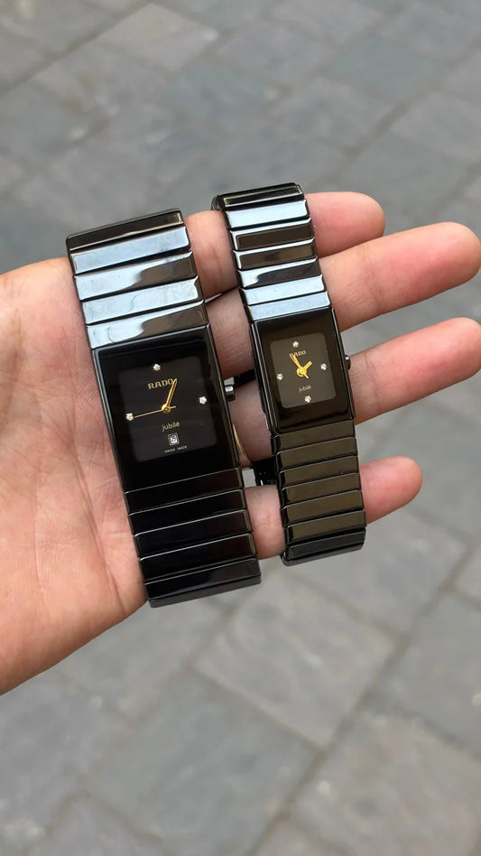 Rado Square Black Dial Couple Watch