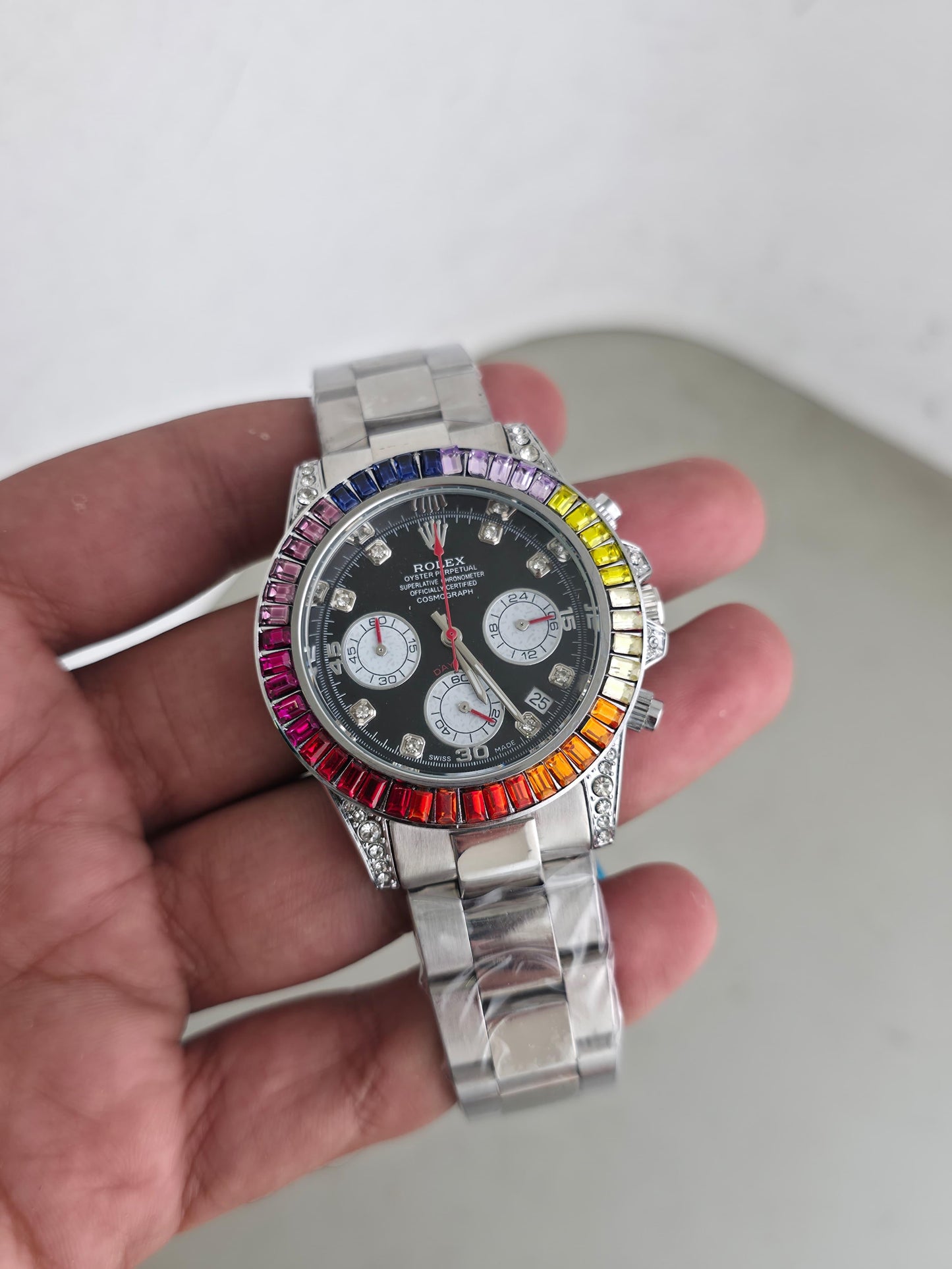 Rolex Silver Cosmograph Daytona Rainbow watch