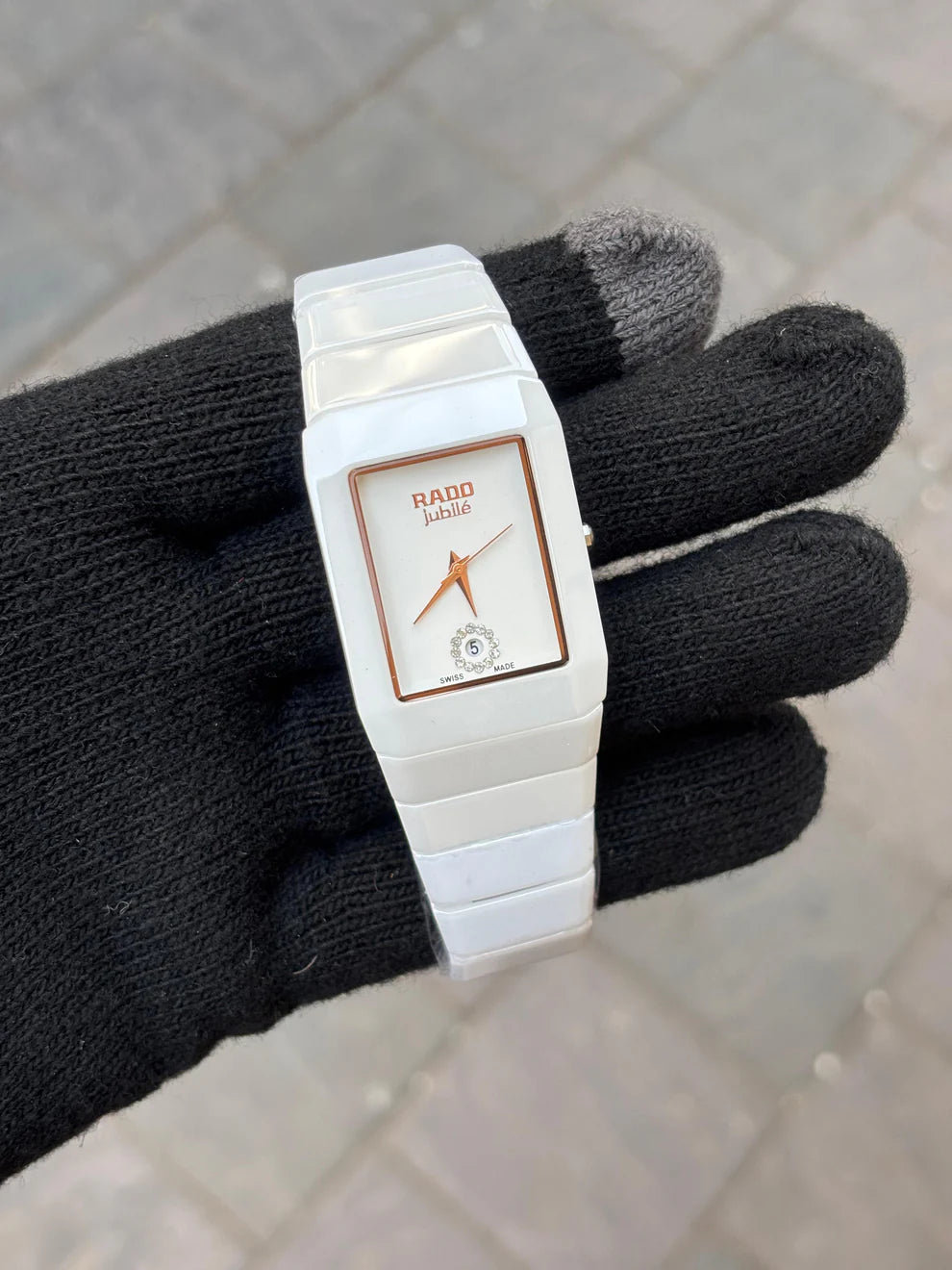 Rado Square Silver White Dial Ciramic Belt Watch For Men's