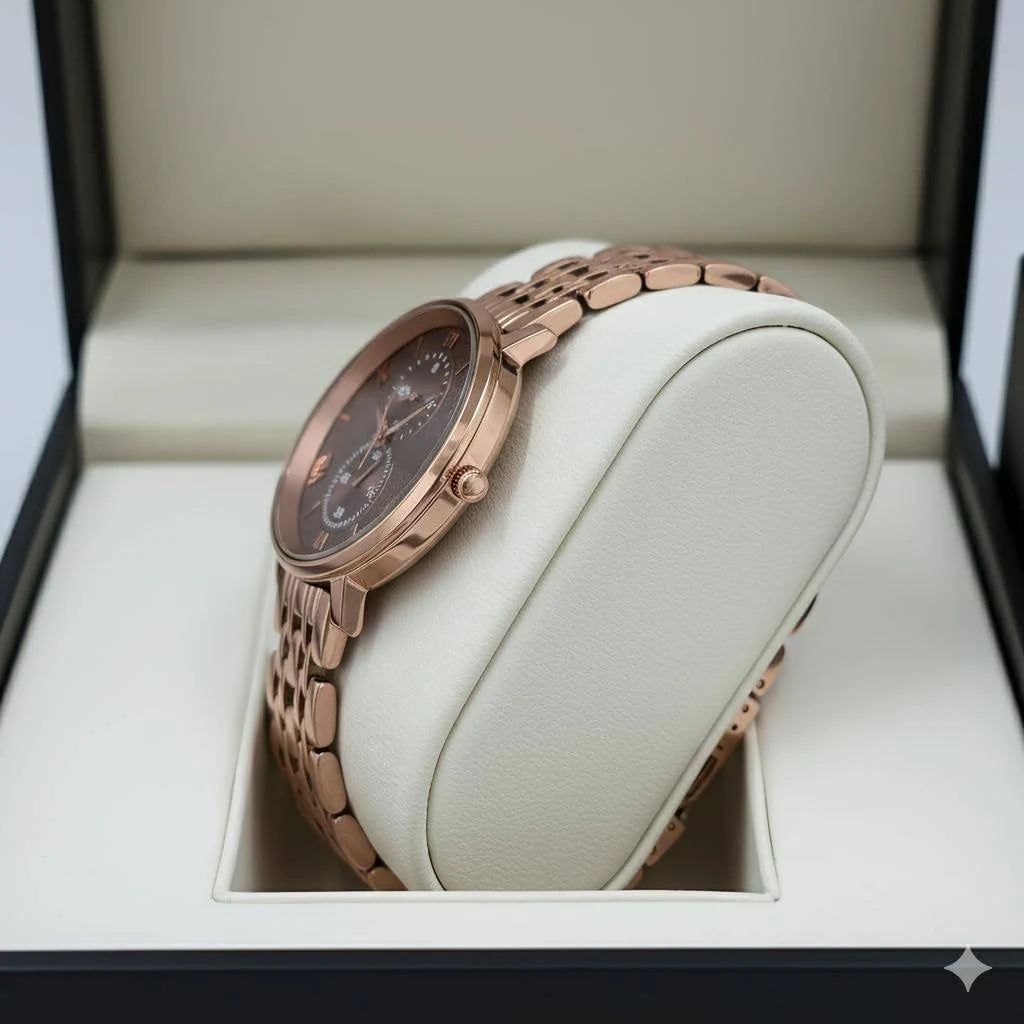 STYLEDOSE Women's Luxury Black Analog Watch – Rose Gold Roman Numerals with Stylish Metal Chain Strap Wrist Watches for Women's