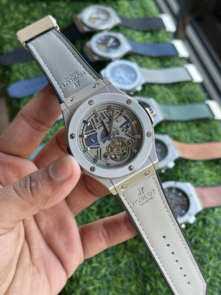 Hublt Skeleton Quartz – Light Grey Strap Men's Watch