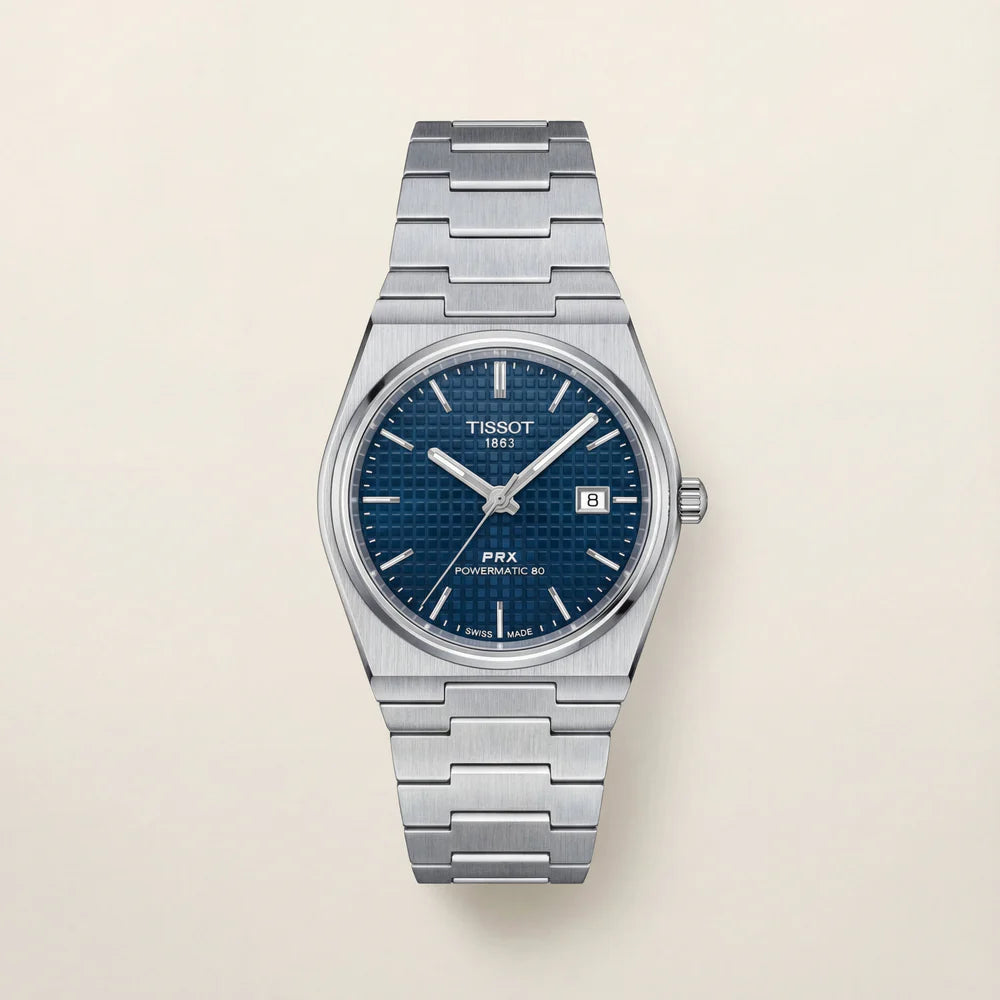 Tissot Steel Blue Textured Dial Integrated Bracelet Luxury Watch – Men