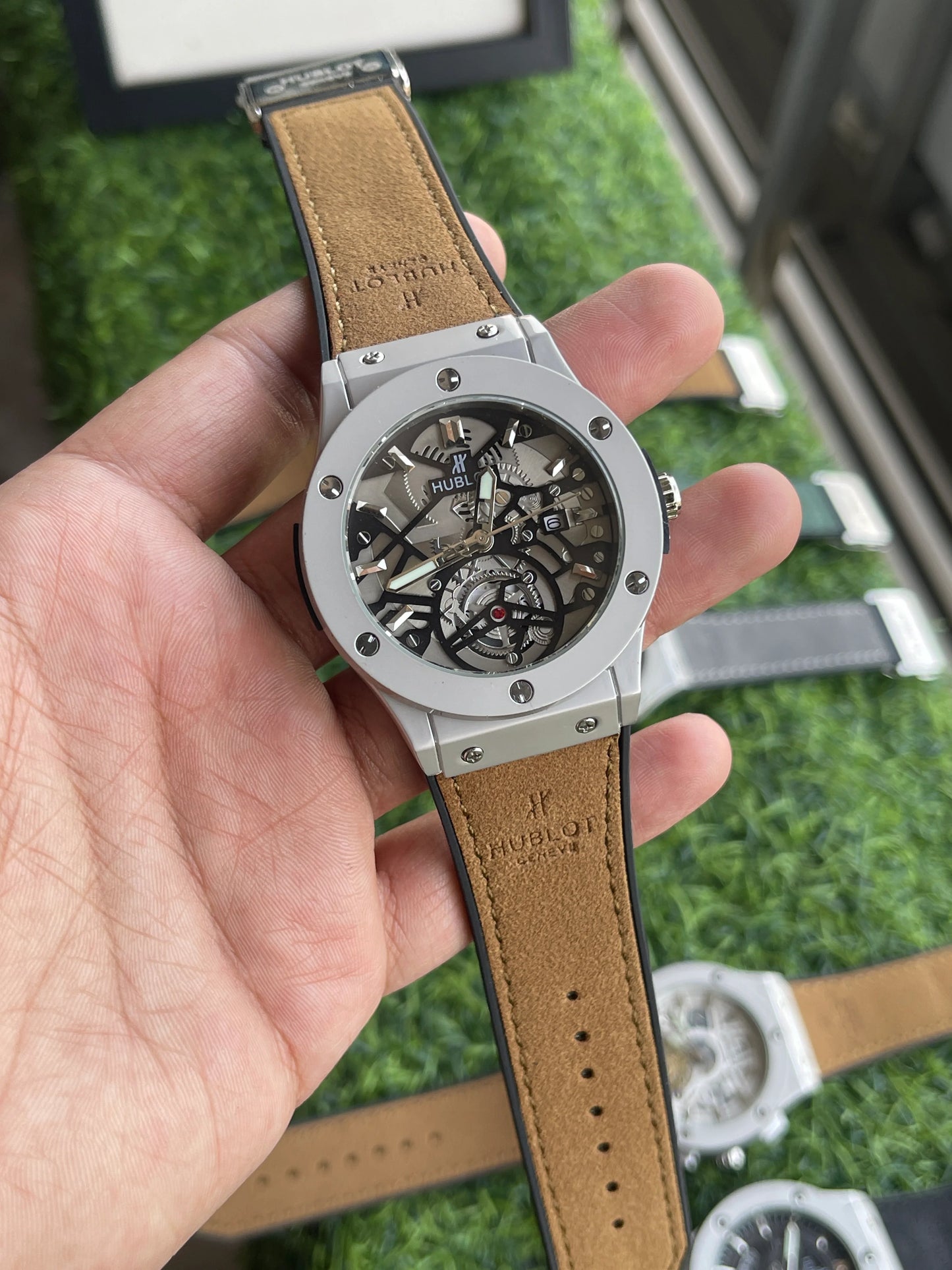 Hublt Classic Fusion Skeleton Tourbillon – Black Dial & Tan Leather