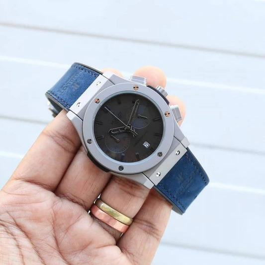 Hublot Black Dial Chronograph Blue Leather Belt Men's Watch