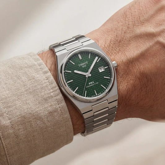 Tissot Steel Green Textured Dial Integrated Bracelet Luxury Watch – Men