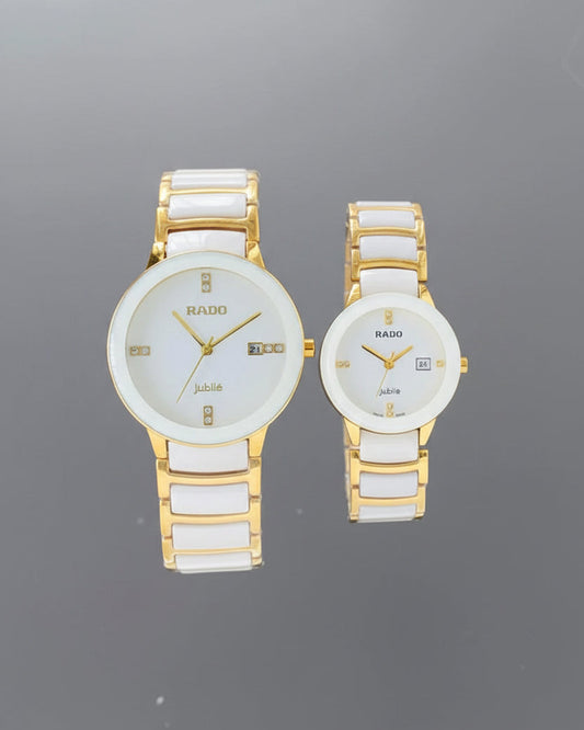 Rado Gold White Ceramic For Couple Watch