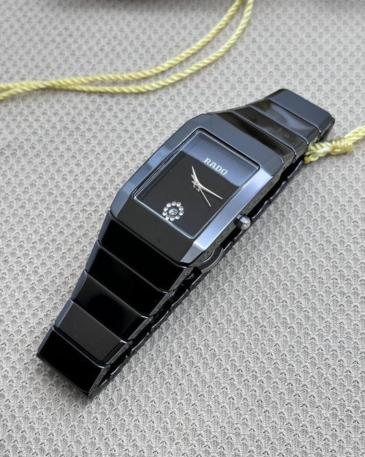 Rado Square Silver Black Dial Ceramic Belt Men's Watch