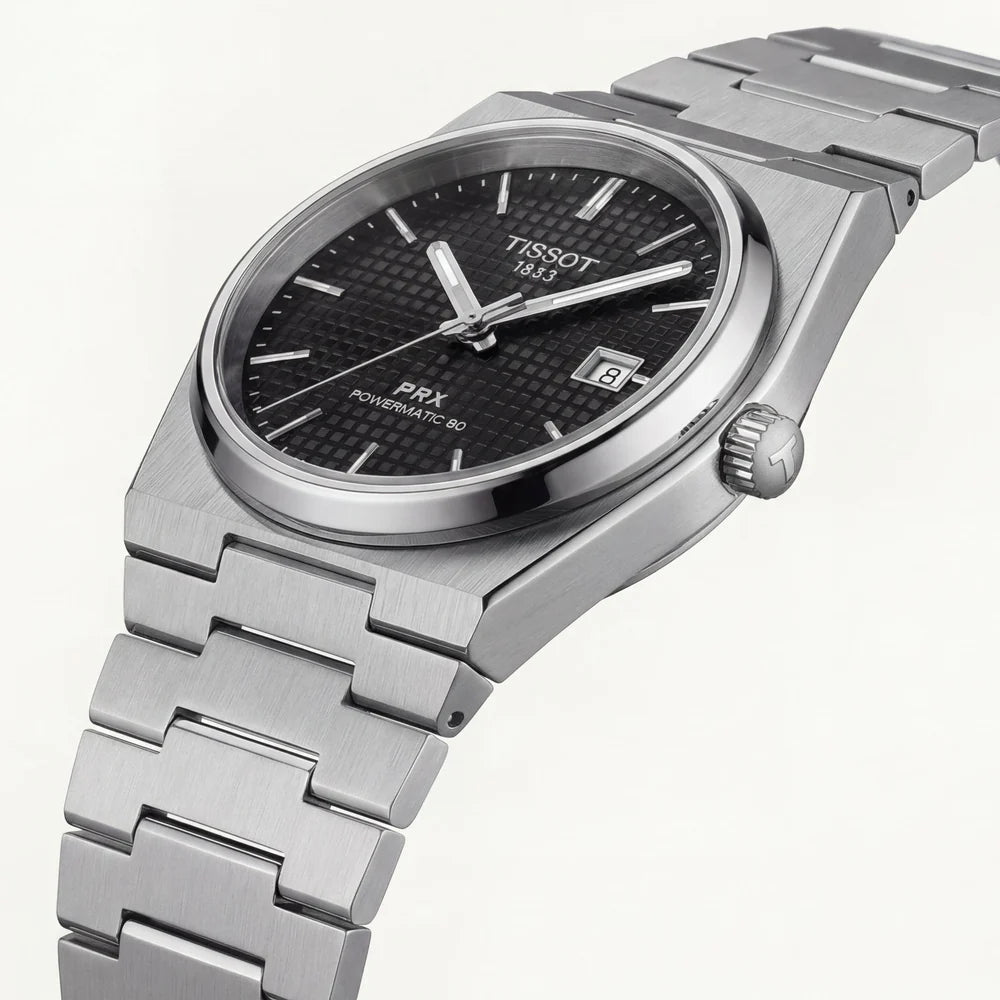 Tissot Steel Black Textured Dial Integrated Bracelet Luxury Watch – Men