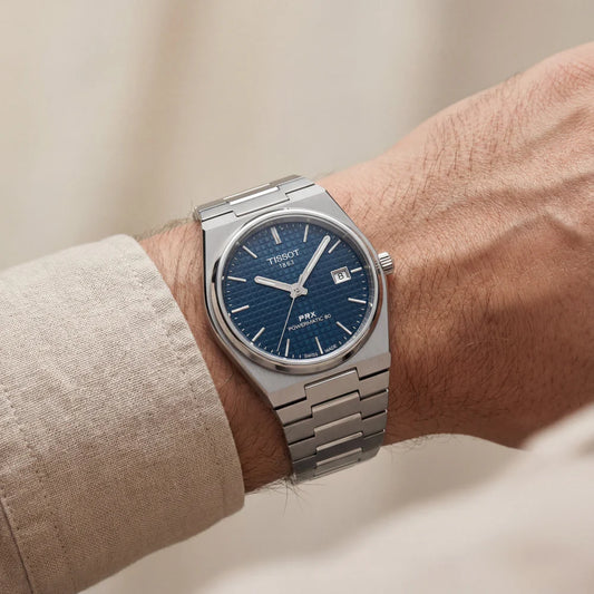Tissot Steel Blue Textured Dial Integrated Bracelet Luxury Watch – Men