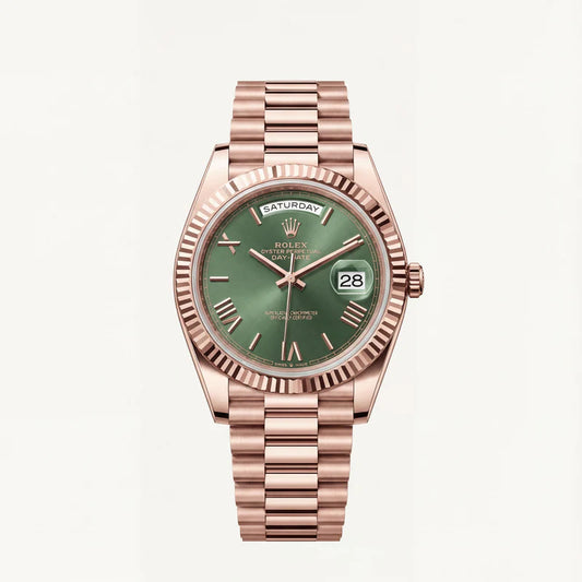 Rose Gold Green Dial Day-Date Luxury Steel Watch