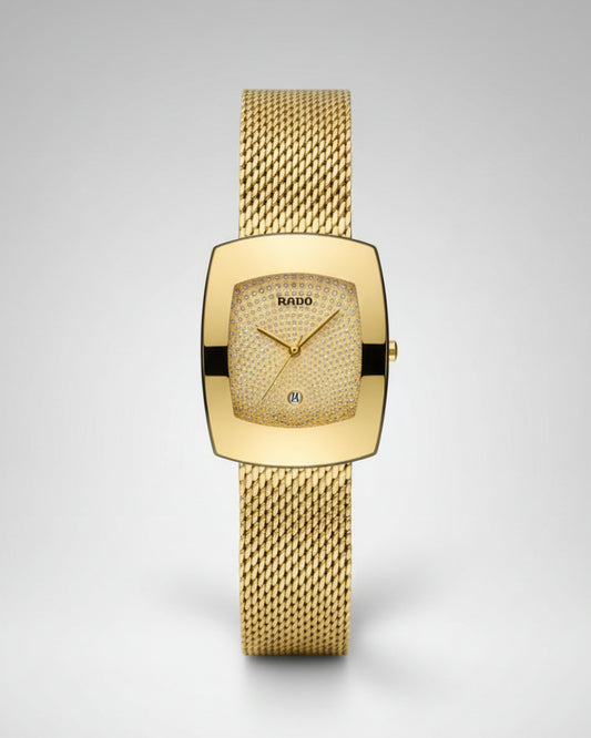 Rado Swiss Time Gold Square Dial Mens Analog Wrist Watch