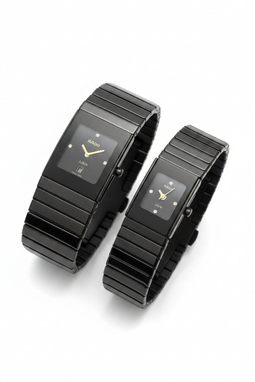 Rado Square Black Dial Couple Watch
