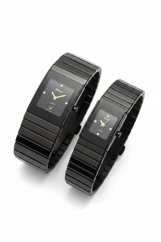 Rado Square Black Dial Couple Watch
