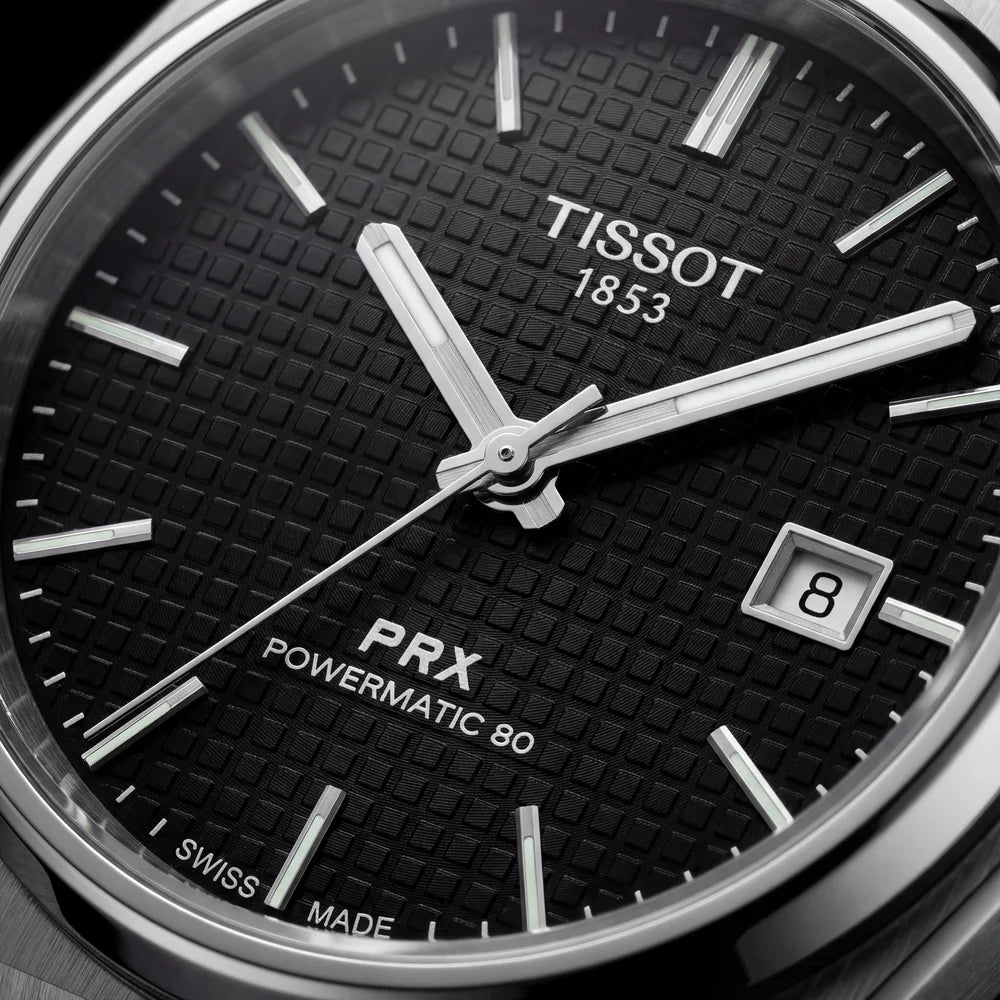 Tissot Steel Black Textured Dial Integrated Bracelet Luxury Watch – Men