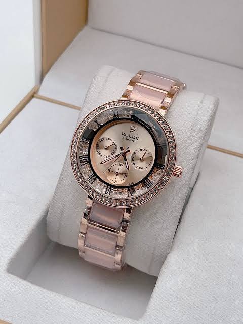 Rolex Chorograph Rose Gold Dial Metal Belt For Women Watch