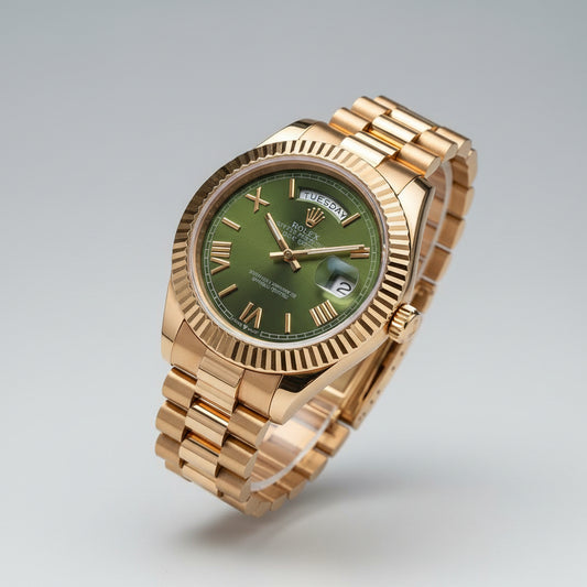 Rolex Automatic Golden Green Dial Analog Chain Metal Round Men's Watch