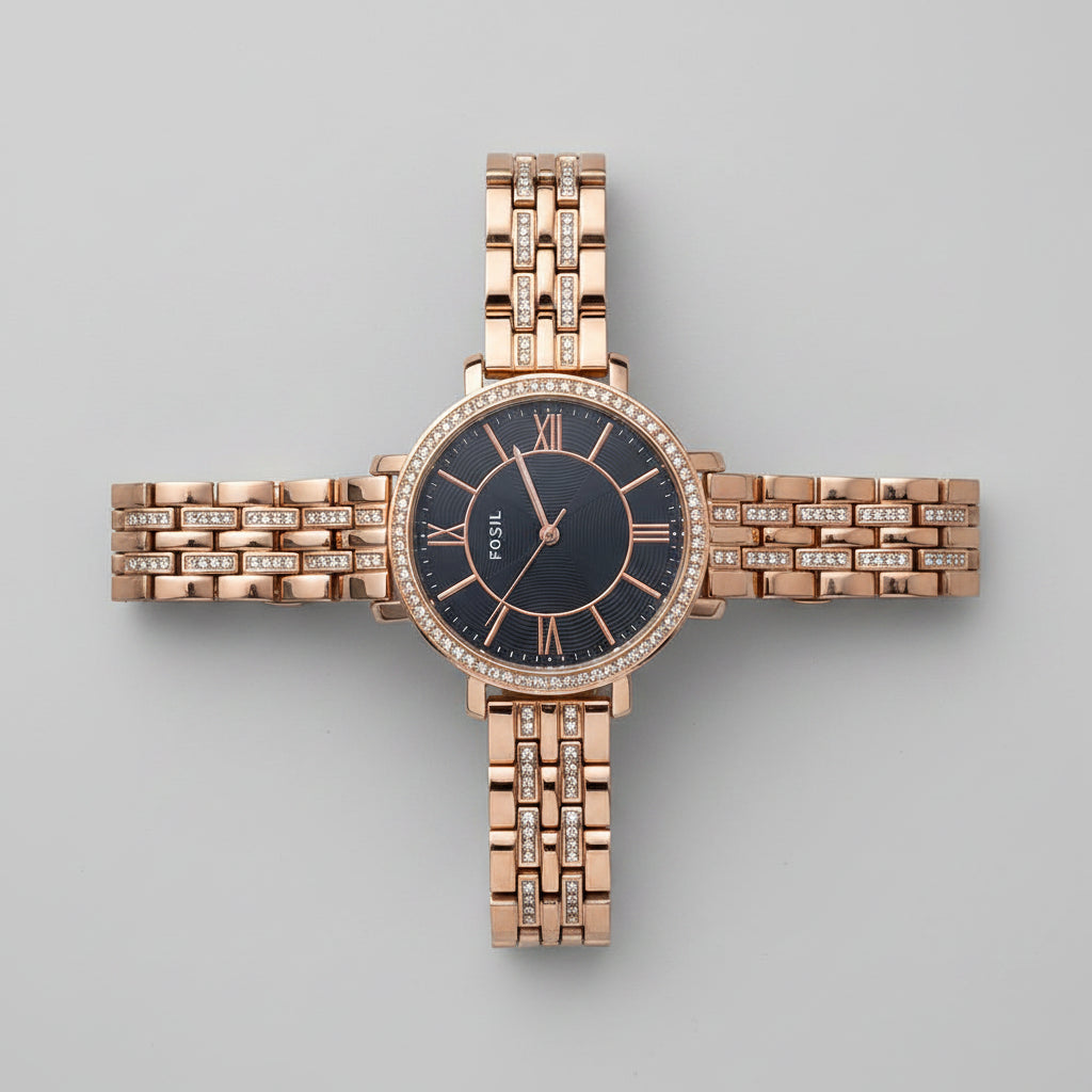 Fossil Black & Rose Gold Dial Watch For Women's