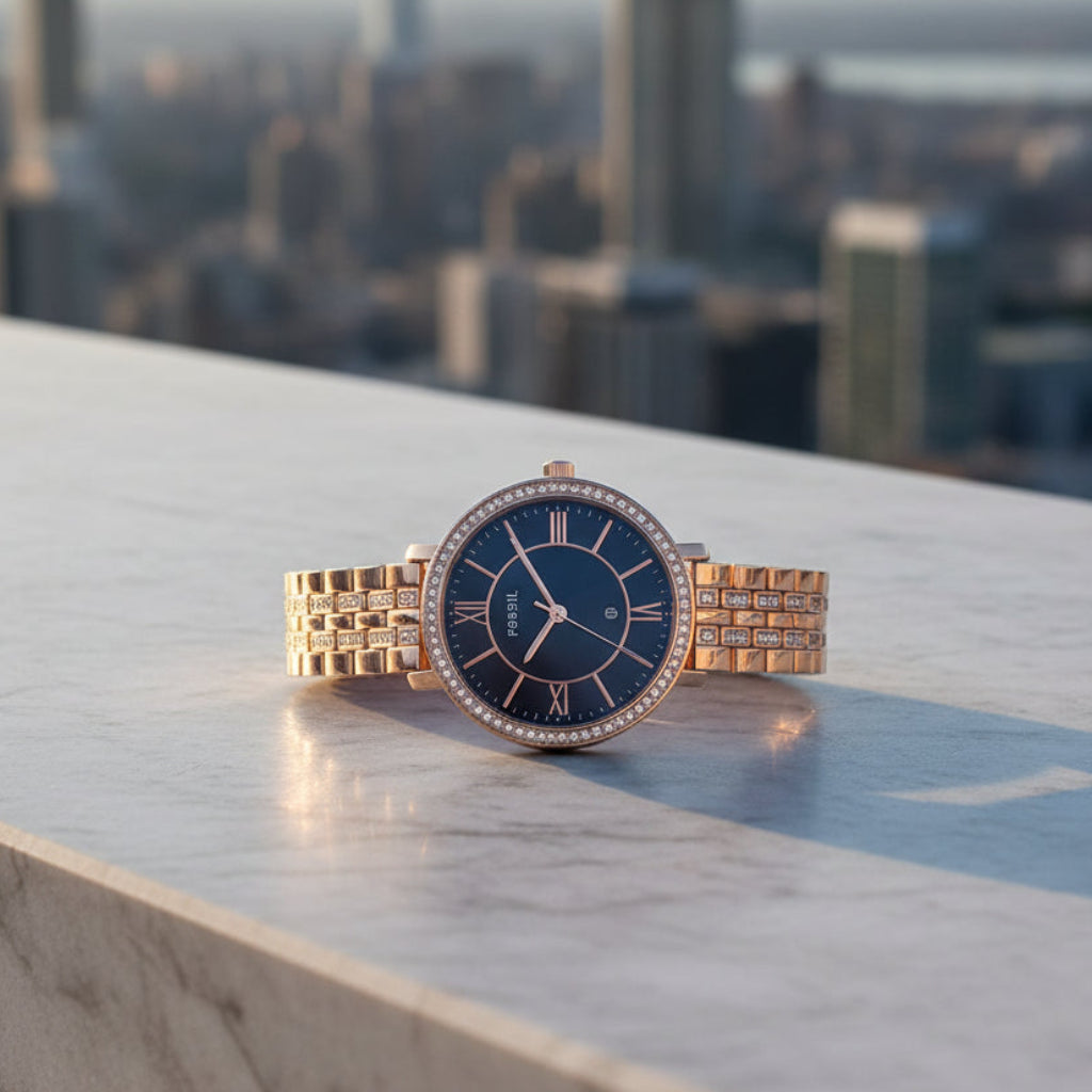 Fossil Black & Rose Gold Dial Watch For Women's