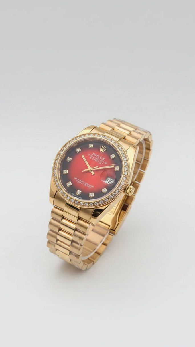 Rolex Red Dial Metal Belt Men's watch