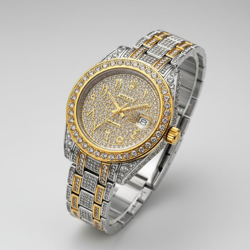 Rolex Men’s Analog gold Arabic Diamond Watch