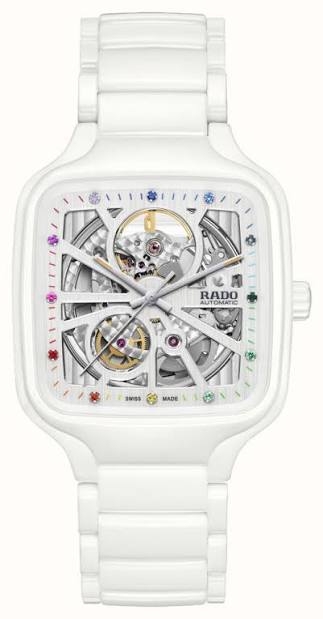 Rado White Rainbow Dial Ceramic Automatic Open Heart Watch For Men's