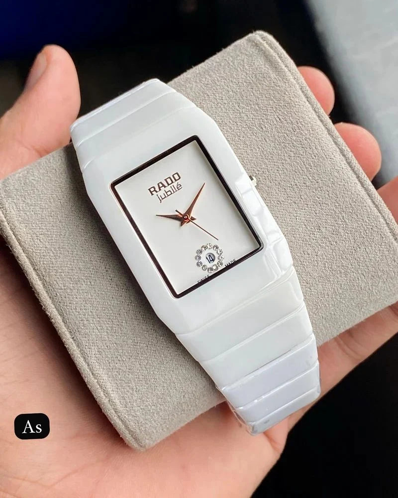 Rado Square Silver White Dial Ciramic Belt Watch For Men's