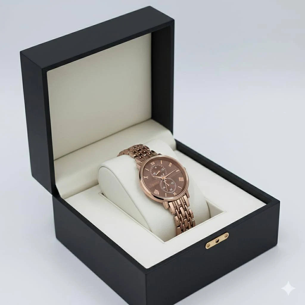 STYLEDOSE Women's Luxury Black Analog Watch – Rose Gold Roman Numerals with Stylish Metal Chain Strap Wrist Watches for Women's