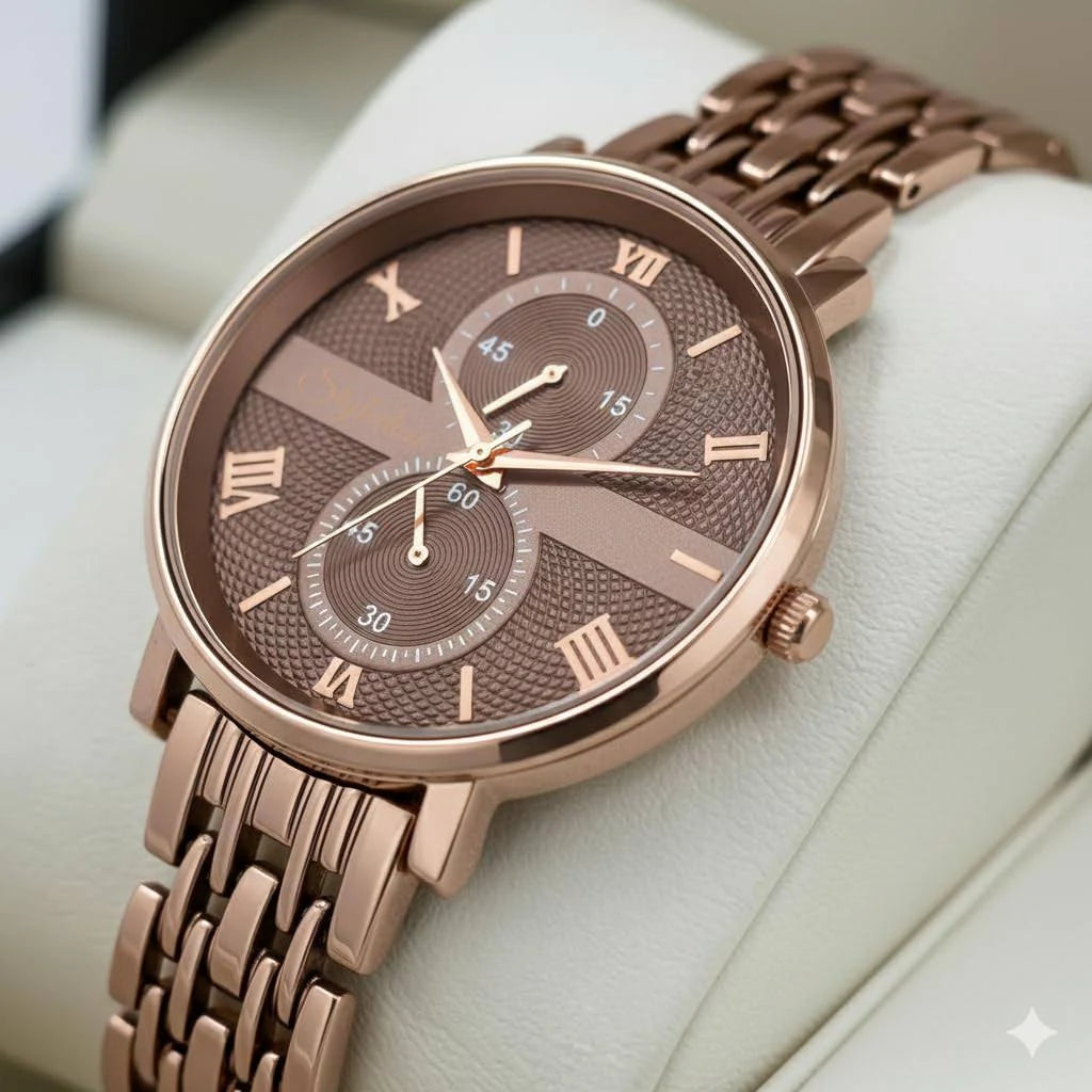STYLEDOSE Women's Luxury Black Analog Watch – Rose Gold Roman Numerals with Stylish Metal Chain Strap Wrist Watches for Women's