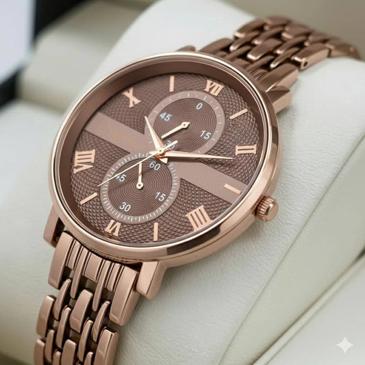 STYLEDOSE Women's Luxury Black Analog Watch – Rose Gold Roman Numerals with Stylish Metal Chain Strap Wrist Watches for Women's