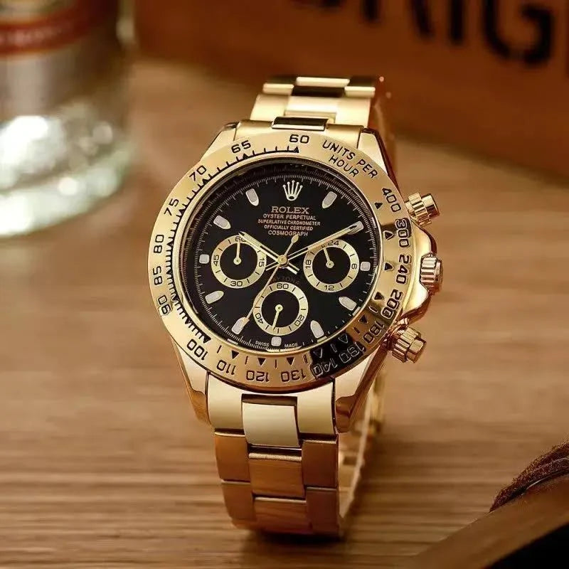 Rolex Automatic Golden Black Dial Analog Chronograph Round Men's Watch